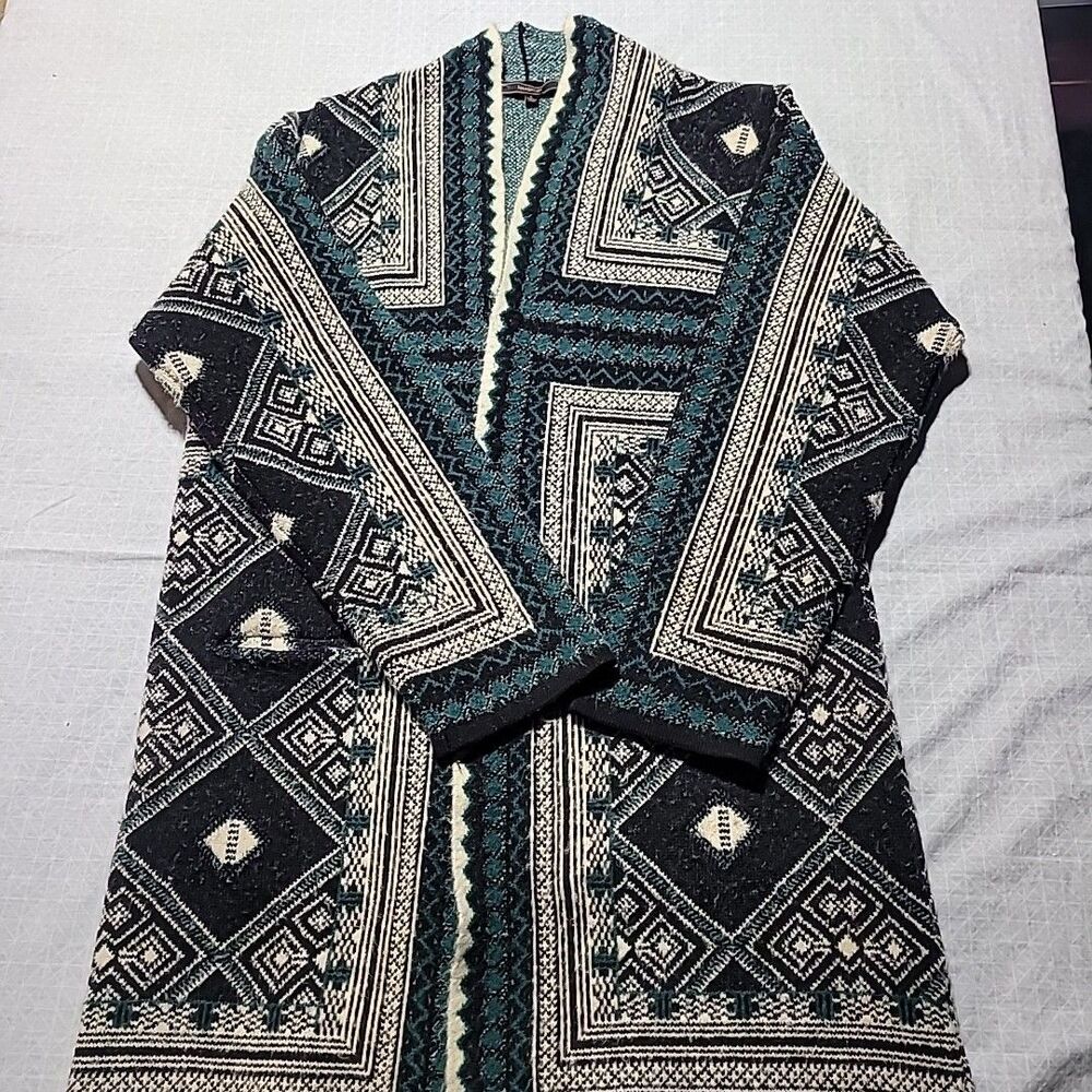 Maxsport Long Cardigan Long Sleeve Dark Green & Black With Pockets Size Large